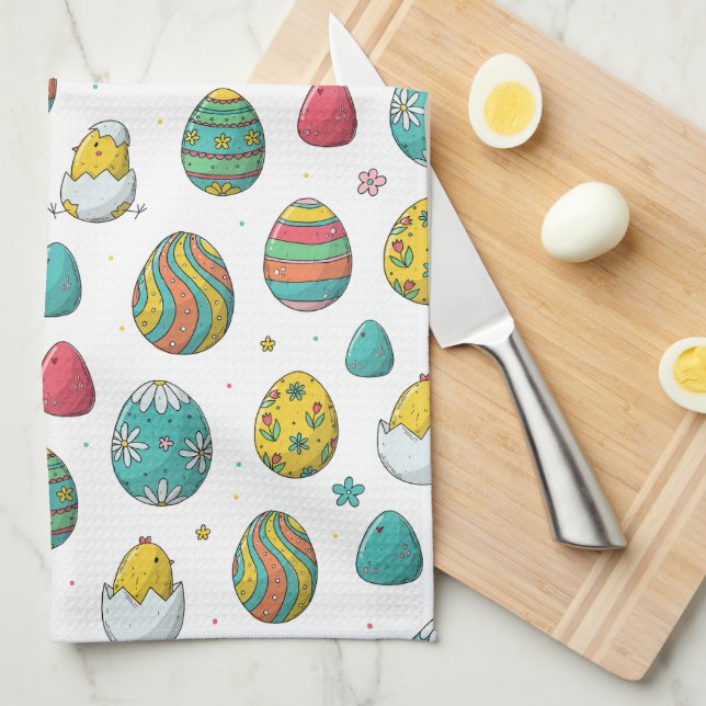 Cute Chicks Decorative Easter Eggs Pattern Kitchen Towel (Quarter Fold)