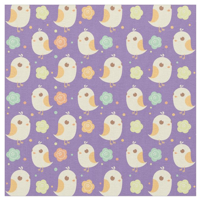 Cute Chicks & Flowers Pattern Fabric (Close Up)