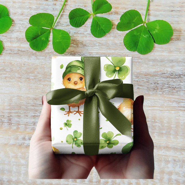 Cute Chicks Green Hat Shamrock St. Patrick's Day Wrapping Paper (Creator Uploaded)