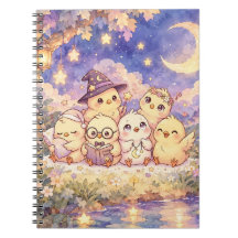 Cute Chicks in Moonlit Garden Spiral Notebook