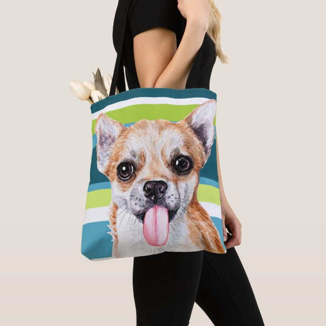Cute Chihuahua Colourful Pattern Tote Bag (Close Up)