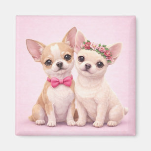 Cute Chihuahua Couple Valentine Illustration  Magnet