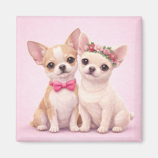 Cute Chihuahua Couple Valentine Illustration  Magnet (Front)