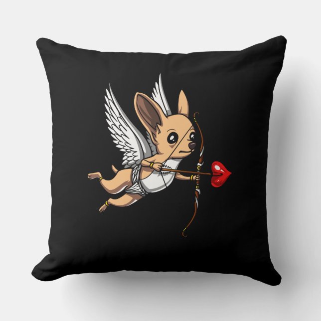Cute Chihuahua Cupid Dog Throw Pillow (Front)