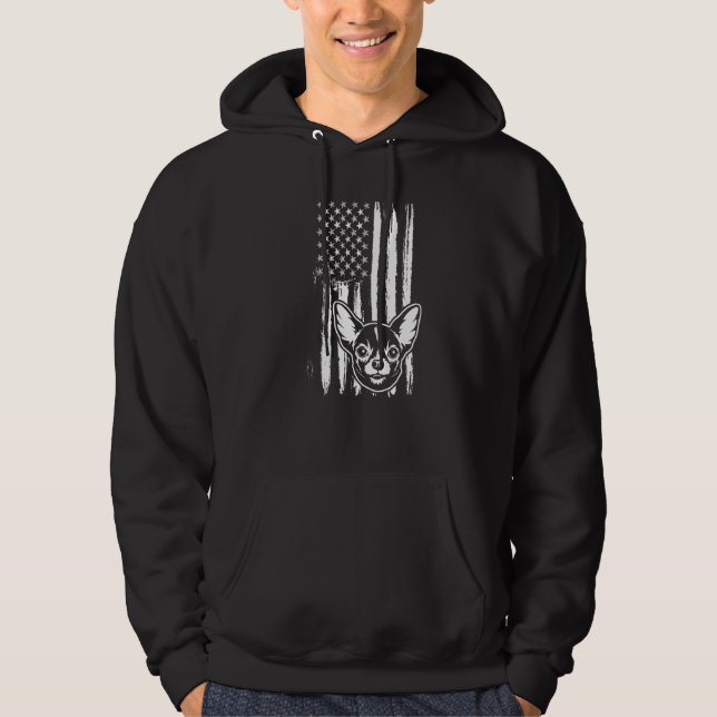 Cute Chihuahua Dog American Flag USA Puppy Lover P Hoodie (Front)