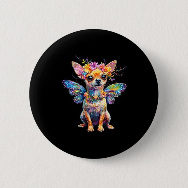 Cute Chihuahua Dog Angel With Wings  2 Inch Round Button (Front)