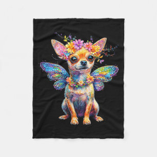 Cute Chihuahua Dog Angel With Wings Fleece Blanket