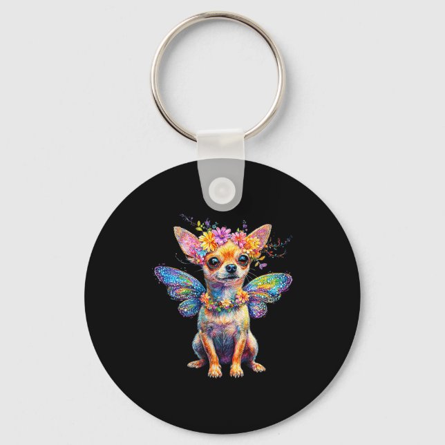 Cute Chihuahua Dog Angel With Wings  Keychain (Front)
