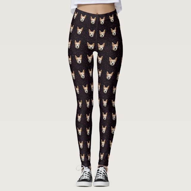 Cute Chihuahua Dog Elegant Purple Glitter Design Leggings (Front)