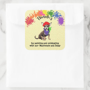Cute Chihuahua Dog Fun Art Birthday Party    Square Sticker