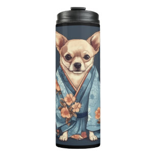 Cute Chihuahua Dog In Japanese Kimono Robe Illustr Thermal Tumbler