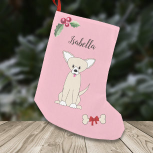 Cute Chihuahua Dog Monogram Small Christmas Stocking