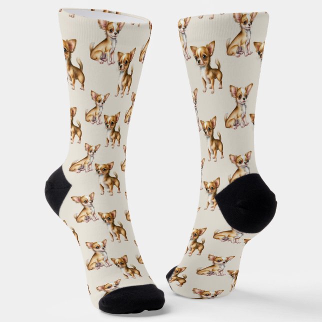 Cute Chihuahua Dog Pattern Socks (Angled)