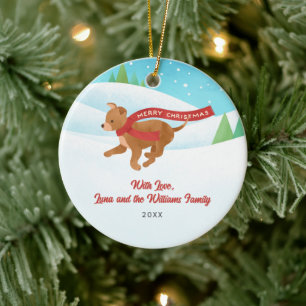 Cute Chihuahua Dog Snow Christmas  Ceramic Ornament