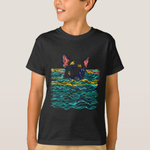 Cute Chihuahua Dog Swimming Ocean Minimalist Line T-Shirt