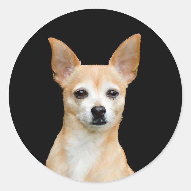 Cute Chihuahua Dog Tan Black Pet Portrait Art Classic Round Sticker (Front)