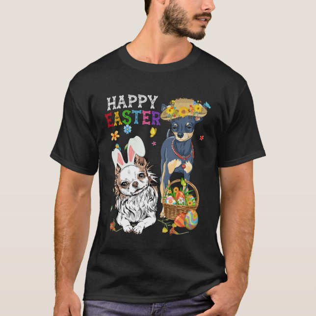 Cute Chihuahua Dogs With Easter Egg Basket Easter  T-Shirt (Front)