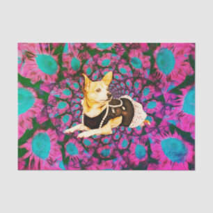 Cute Chihuahua Floral Pink Teal Boho Dog Art Tissue Paper
