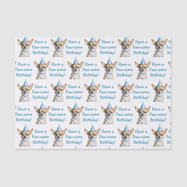 Cute Chihuahua in Birthday Hat Tissue Paper (Front)