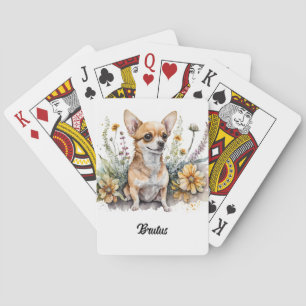 Cute Chihuahua in Flowers Playing Cards