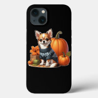 Cute Chihuahua in Sweater with Pumpkins 