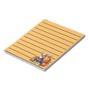 Cute Chihuahua in Sweater with Pumpkins Notepad