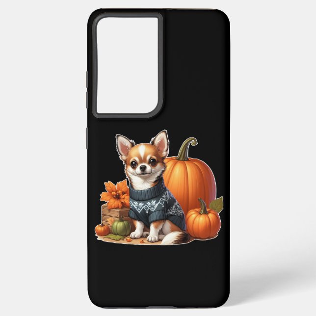 Cute Chihuahua in Sweater with Pumpkins  Samsung Galaxy S21 Ultra Case (Back)