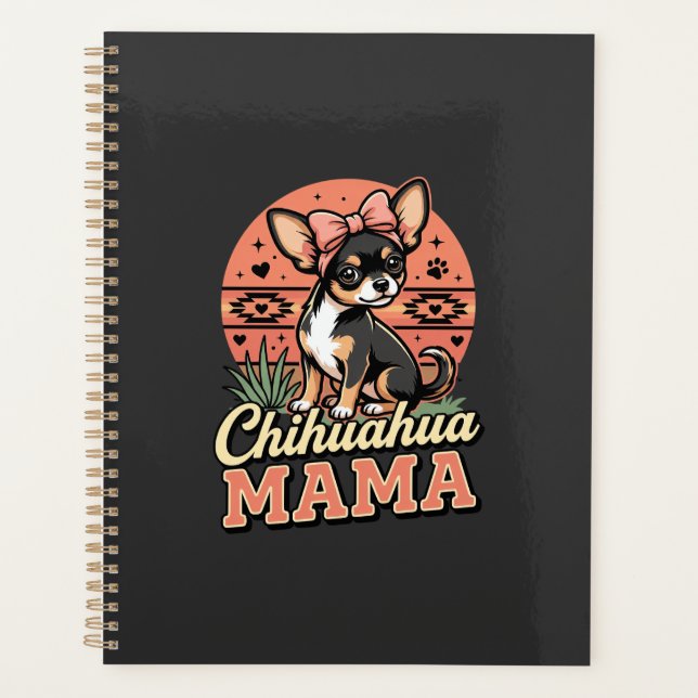 Cute Chihuahua Mama Bow Dog Mom Planner (Front)