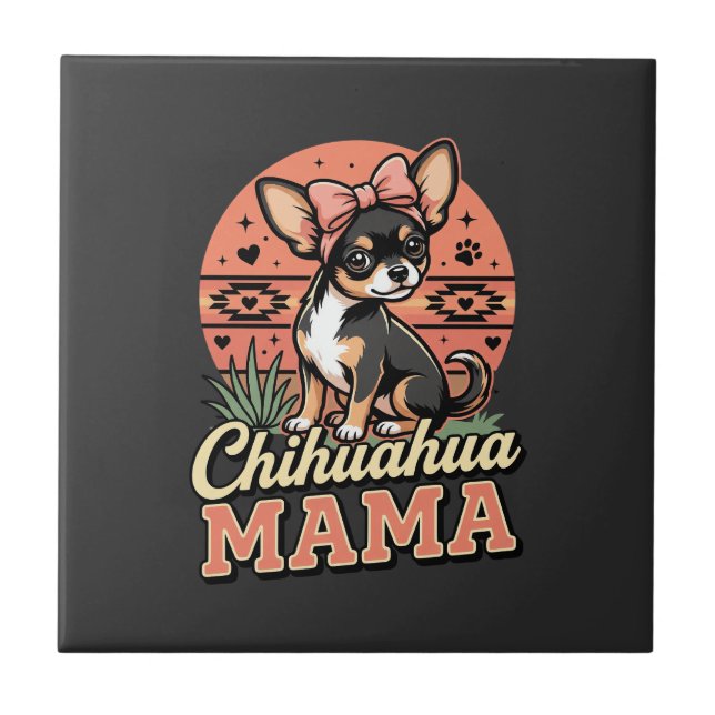 Cute Chihuahua Mama Bow Dog Mom Tile (Front)