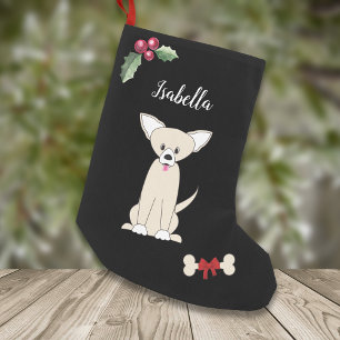Cute Chihuahua Monogram Black Small Christmas Stocking