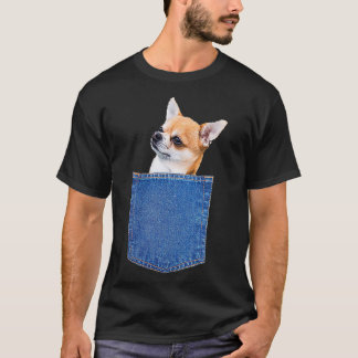 Cute Chihuahua Peeking In Pocket  T-Shirt