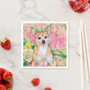 Cute Chihuahua Pink Green Art Dog Portrait Napkin