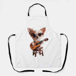cute chihuahua playing classical guitar cartoon fu apron