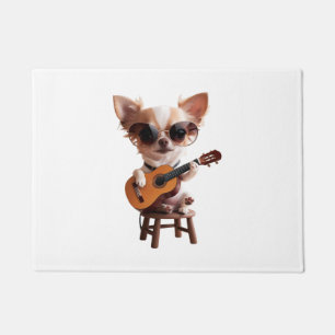 cute chihuahua playing classical guitar cartoon fu doormat
