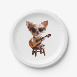 cute chihuahua playing classical guitar cartoon fu paper plate