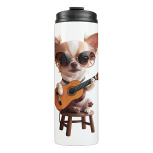 cute chihuahua playing classical guitar cartoon fu thermal tumbler