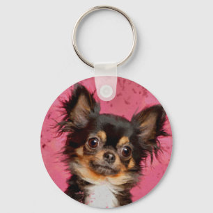 Cute Chihuahua Portrait on pastel fuchsia Keychain
