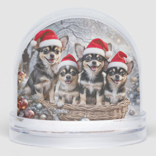 Cute Chihuahua Puppies Santa Hat Snowglobe