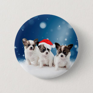 Cute Chihuahua Puppies with Santa Hat Christmas 2 Inch Round Button