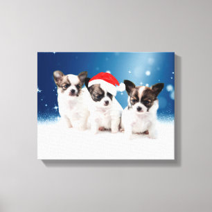 Cute Chihuahua Puppies with Santa Hat Christmas Canvas Print