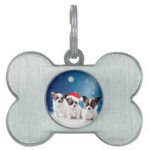 Cute Chihuahua Puppies with Santa Hat Christmas Pet Tag