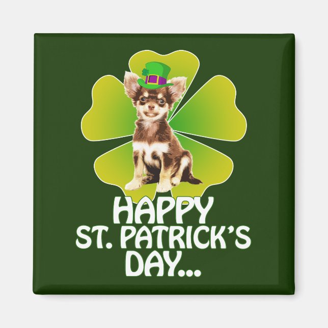 Cute Chihuahua Puppy Hat St. Patrick Day Magnet (Front)