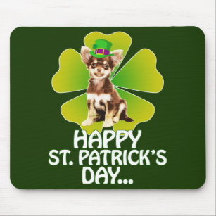 Cute Chihuahua Puppy Hat St. Patrick Day Mouse Pad