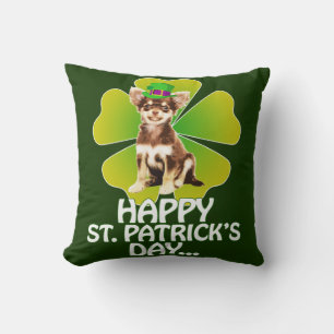 Cute Chihuahua Puppy Hat St. Patrick Day Throw Pillow