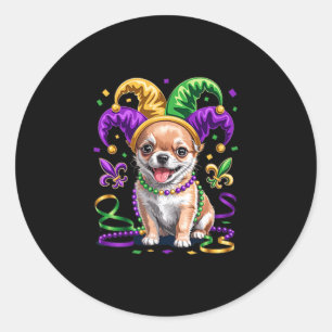 Cute Chihuahua Puppy Mardi Gras Dog Lovers Fun Car Classic Round Sticker