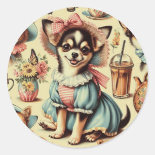 Cute Chihuahua Puppy Painting Classic Round Sticker