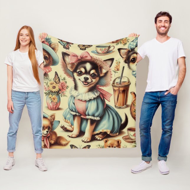 Cute Chihuahua Puppy Painting Fleece Blanket (In Situ)