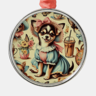 Cute Chihuahua Puppy Painting Metal Ornament