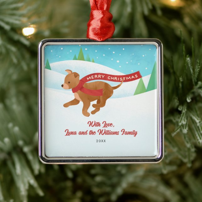Cute Chihuahua Retriever Dog Snow Christmas Metal Ornament (Tree)
