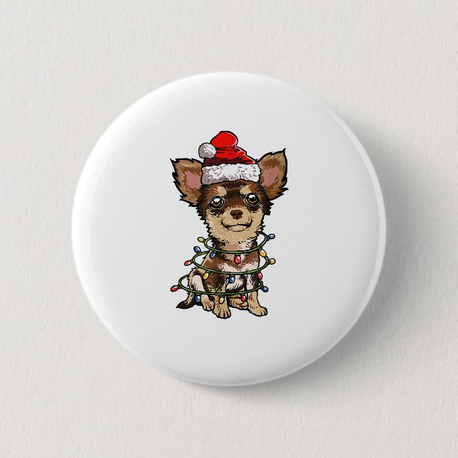 Cute Chihuahua Santa Christmas Tree Lights Xmas Do 2 Inch Round Button (Front)